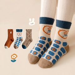 Kids 3-Pairs Cartoon Wool Medium Tube Socks