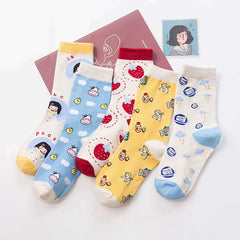 Women's Cute Strawberry Cow Cartoon Socks