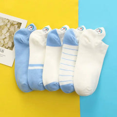 Women's 5-Pairs Low-Cut Striped Cotton Socks