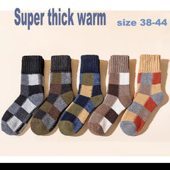 Men's 5-Pairs Thickened Wool Plush Retro Checker Socks