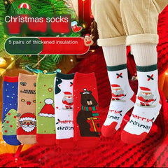 Kids 5-Pairs Cute Coral Fleece Christmas Socks