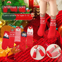 Kids 5-Pairs Cute Coral Fleece Christmas Socks