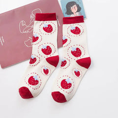 Women's Cute Strawberry Cow Cartoon Socks