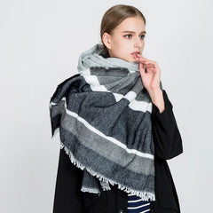 Classic Striped Scarf Faux Cashmere Shawl