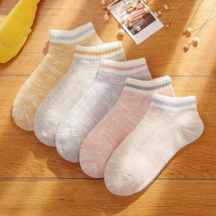 Women's 5-Pairs Low-Cut Striped Cotton Socks