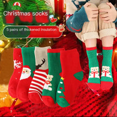 Kids 5-Pairs Cute Coral Fleece Christmas Socks
