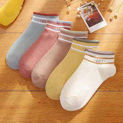 Women's 5-Pairs Low-Cut Striped Cotton Socks