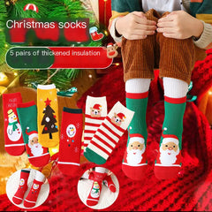 Kids 5-Pairs Cute Coral Fleece Christmas Socks