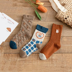 Kids 3-Pairs Cartoon Wool Medium Tube Socks