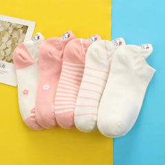 Women's 5-Pairs Low-Cut Striped Cotton Socks