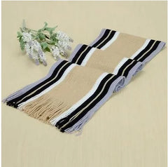 Men's Towel, Striped Scarf, Knit Neck Warmer, Fringe Scarf