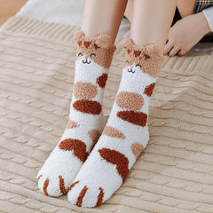 Women's Thick Coral Fleece Cat's Paw Winter Socks