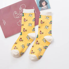 Women's Cute Strawberry Cow Cartoon Socks