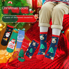 Kids 5-Pairs Cute Coral Fleece Christmas Socks